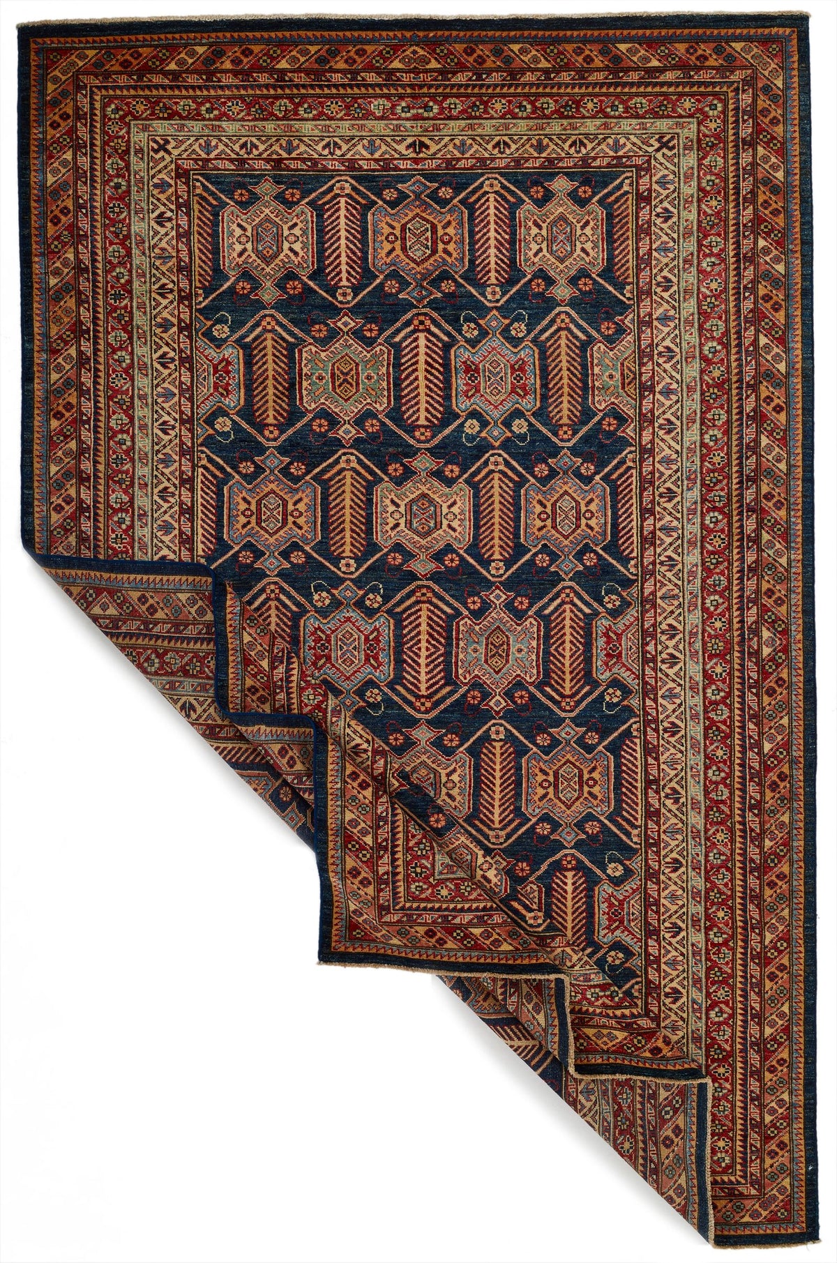 6x9 Navy and Red Kazak Tribal Rug