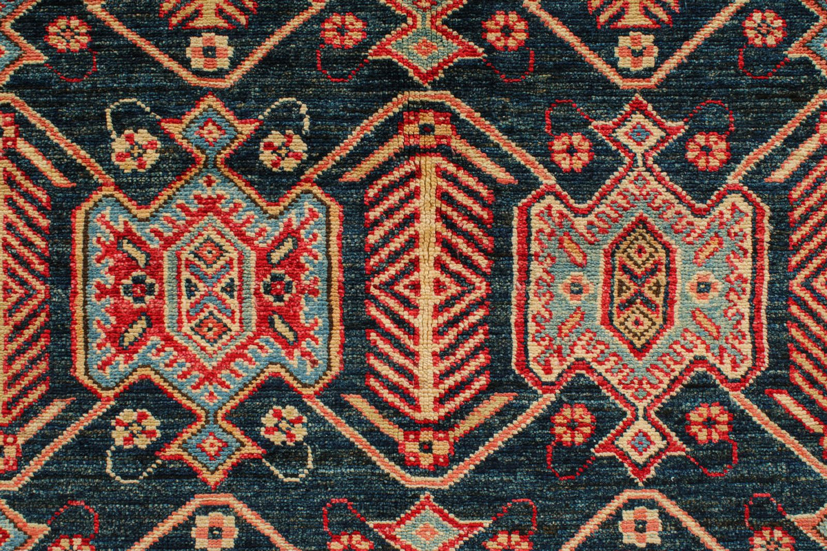 6x9 Navy and Red Kazak Tribal Rug