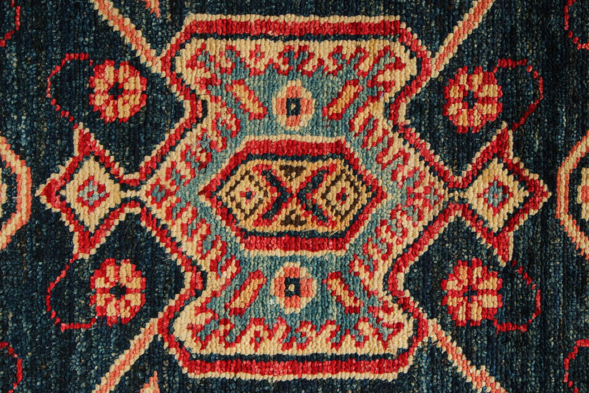 6x9 Navy and Red Kazak Tribal Rug