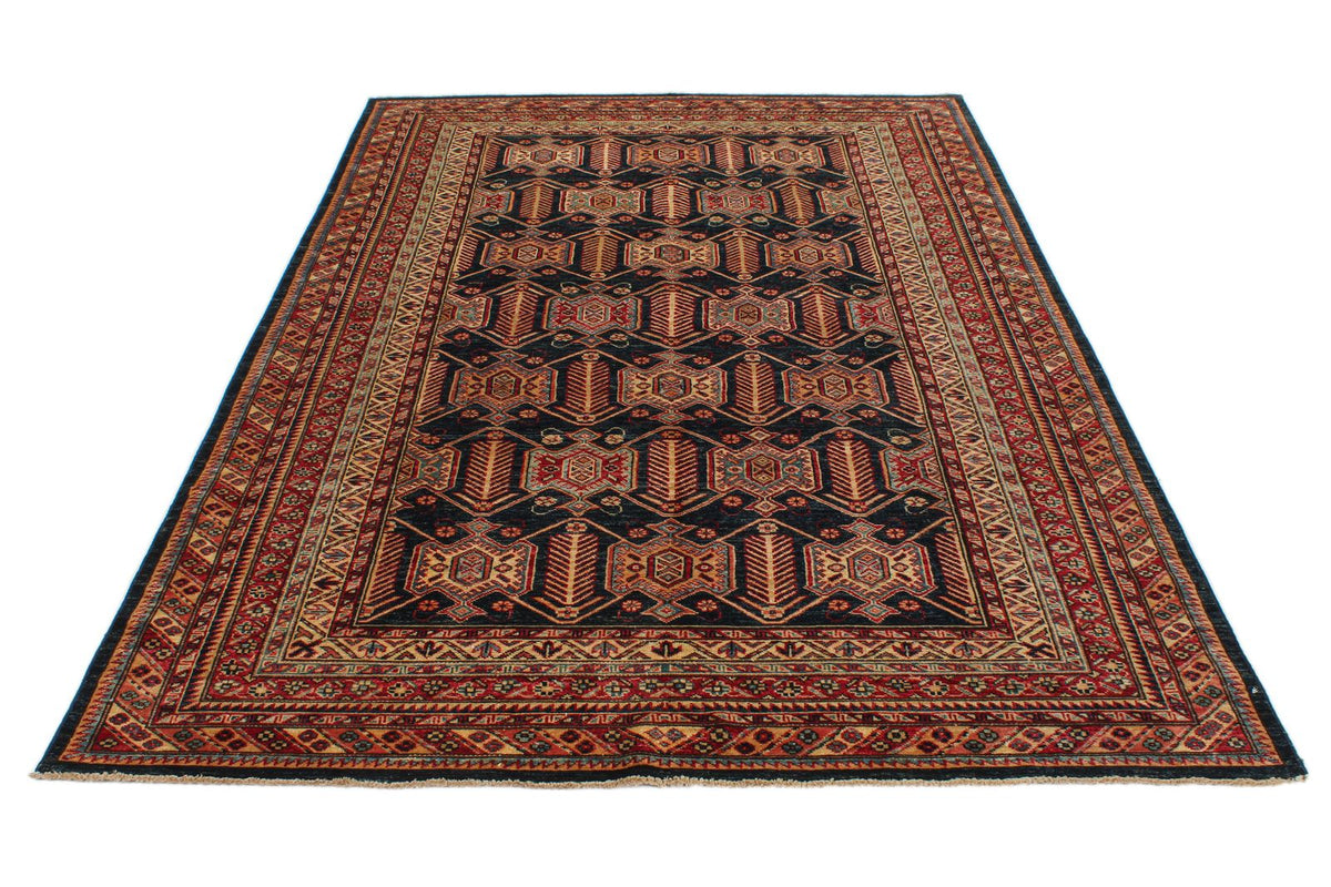 6x9 Navy and Red Kazak Tribal Rug