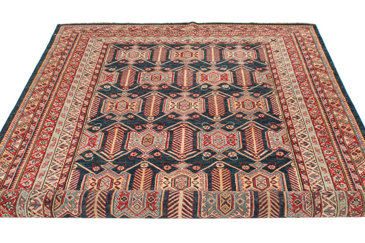 6x9 Navy and Red Kazak Tribal Rug