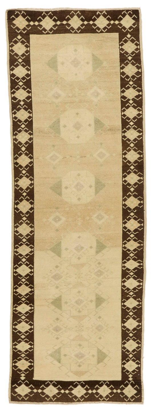 3x8 White and Brown Turkish Tribal Runner