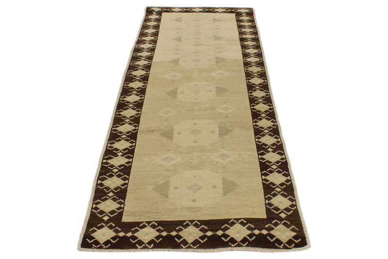 3x8 White and Brown Turkish Tribal Runner