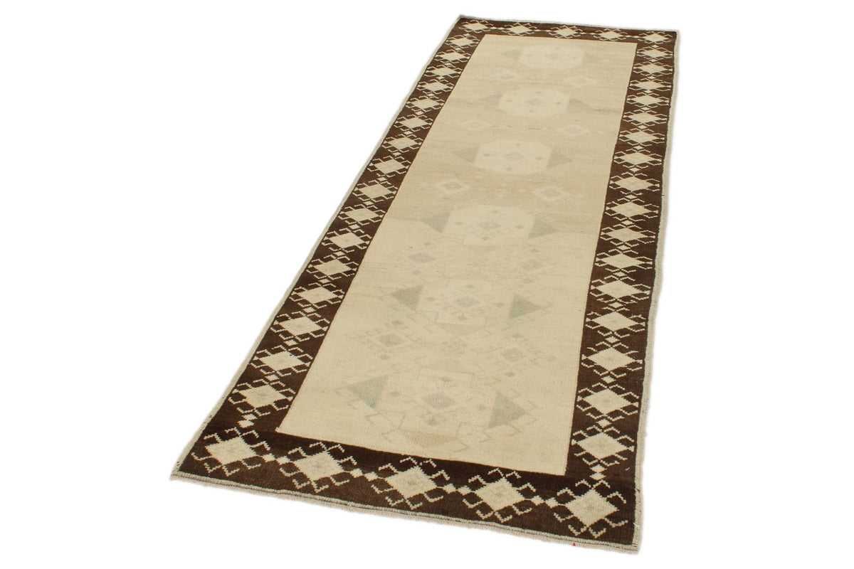 3x8 White and Brown Turkish Tribal Runner
