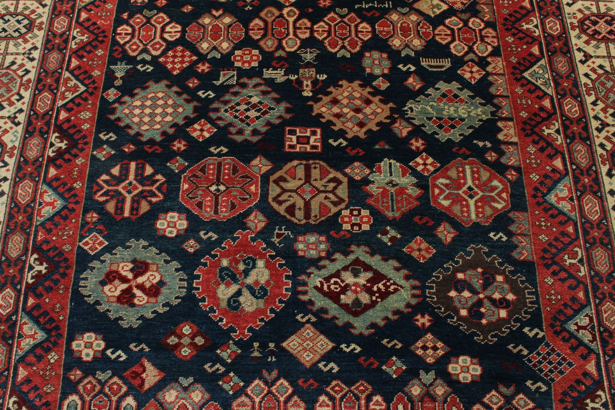 7x10 Navy and Ivory Kazak Tribal Rug