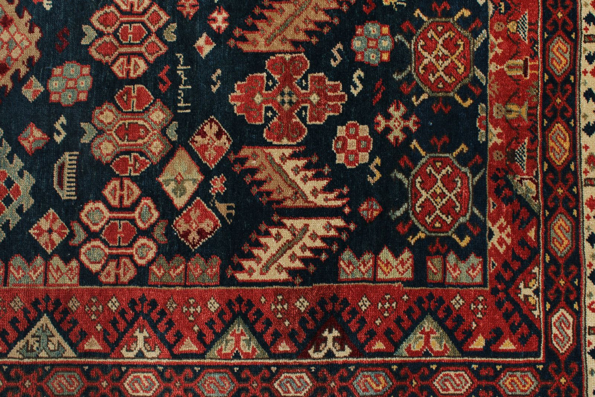 7x10 Navy and Ivory Kazak Tribal Rug