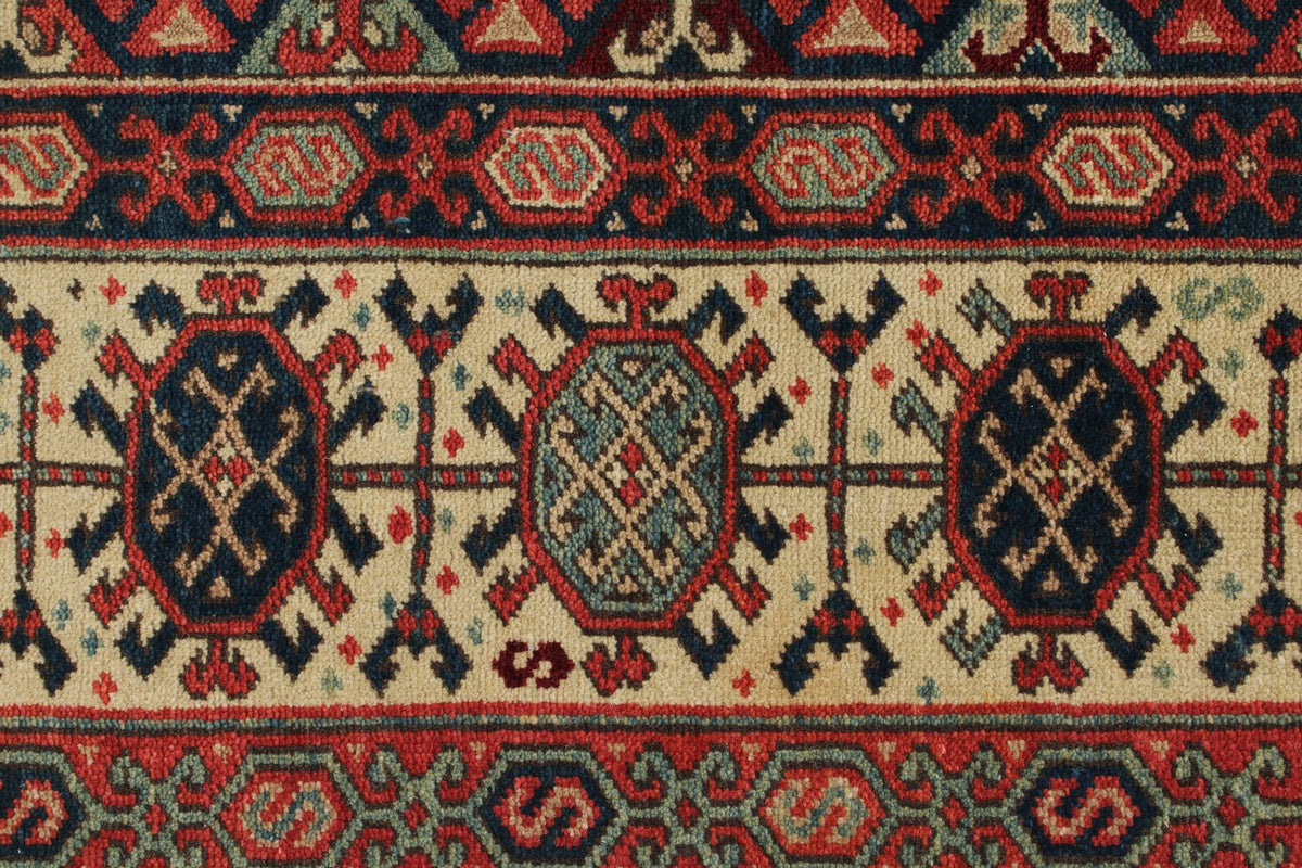 7x10 Navy and Ivory Kazak Tribal Rug