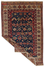 7x10 Navy and Ivory Kazak Tribal Rug