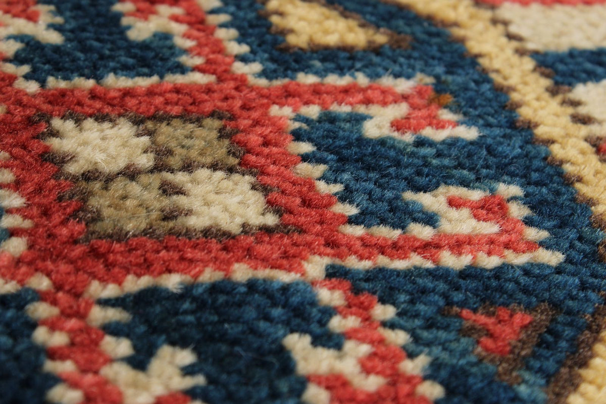 7x10 Navy and Ivory Kazak Tribal Rug
