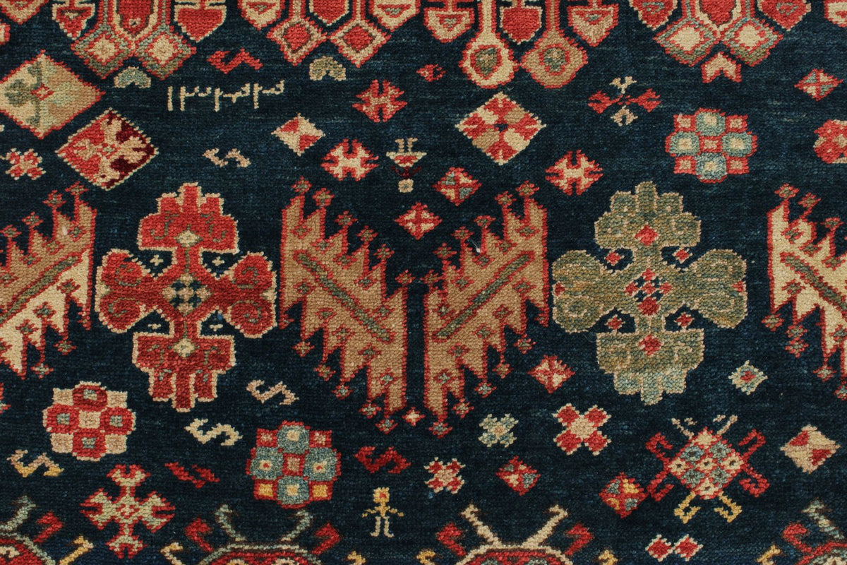 7x10 Navy and Ivory Kazak Tribal Rug