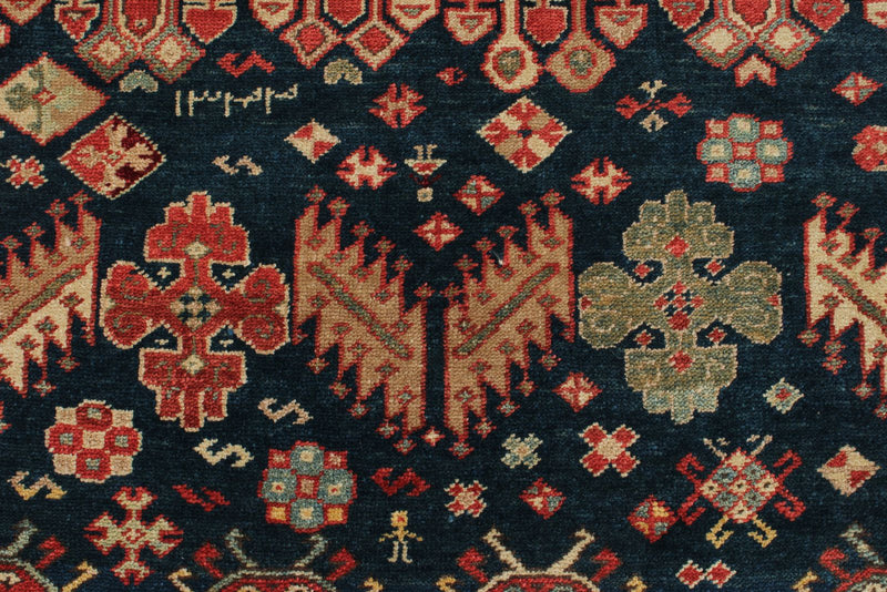 7x10 Navy and Ivory Kazak Tribal Rug
