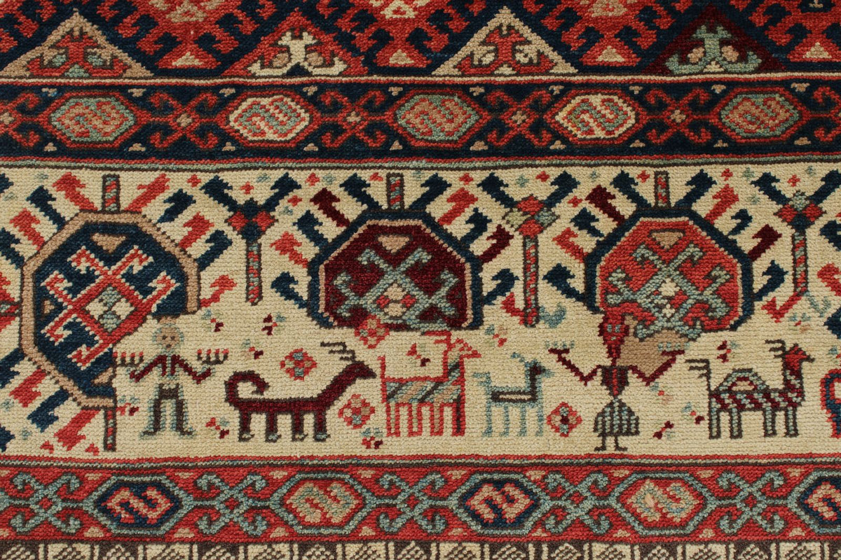 7x10 Navy and Ivory Kazak Tribal Rug