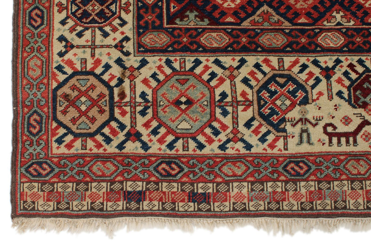 7x10 Navy and Ivory Kazak Tribal Rug
