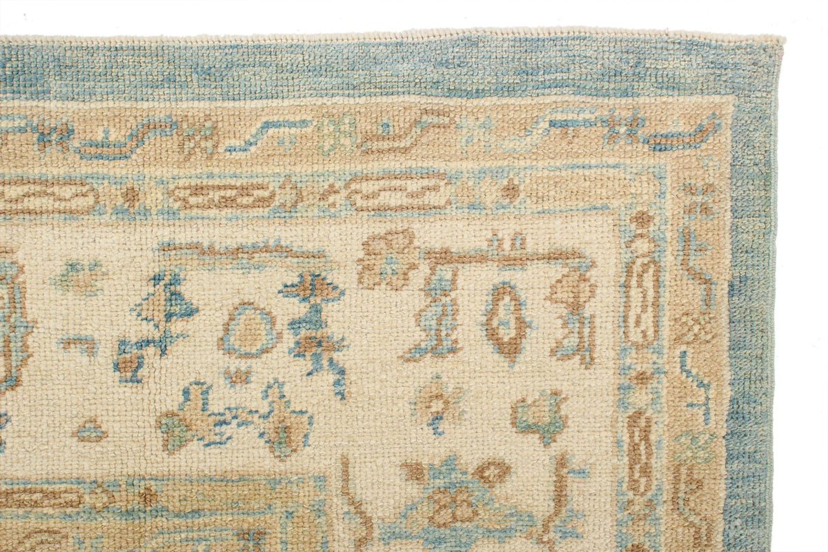 7x8 Blue and Ivory Turkish Oushak Rug