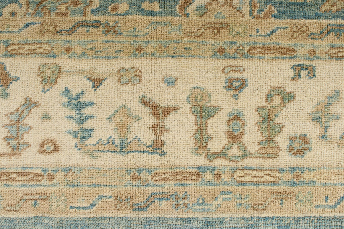 7x8 Blue and Ivory Turkish Oushak Rug