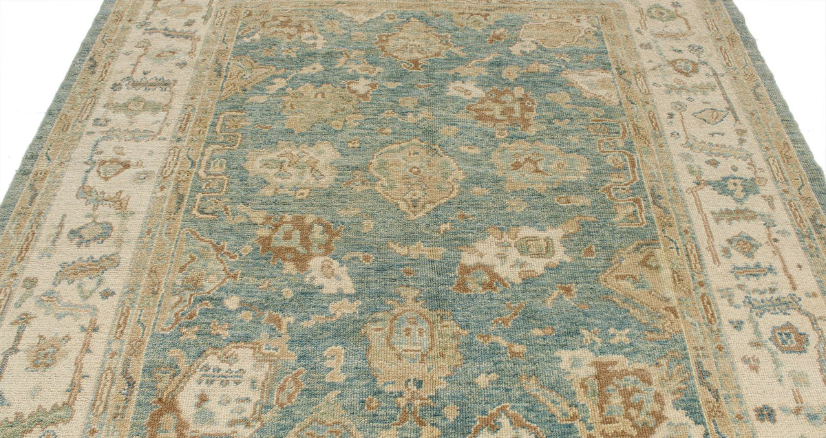 7x8 Blue and Ivory Turkish Oushak Rug