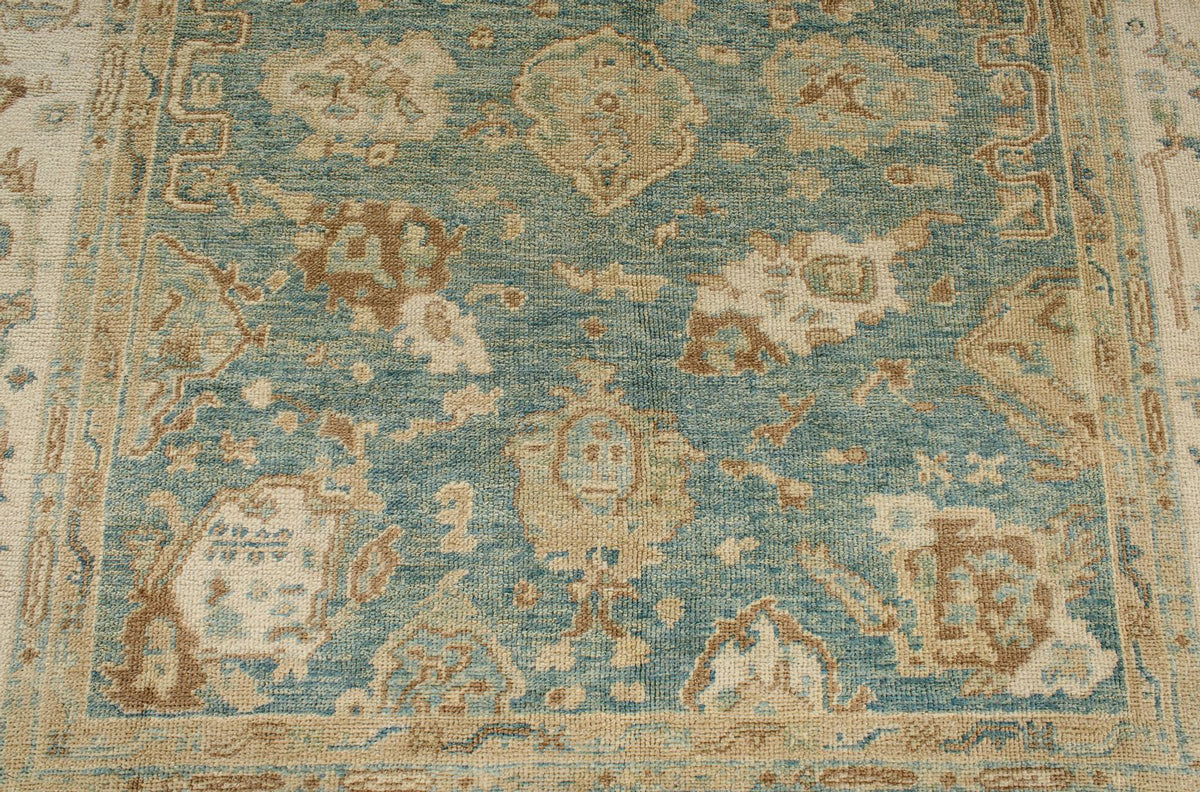 7x8 Blue and Ivory Turkish Oushak Rug