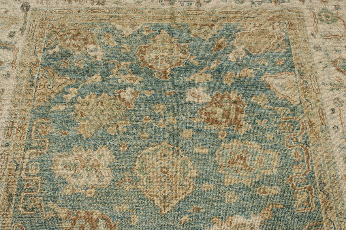 7x8 Blue and Ivory Turkish Oushak Rug