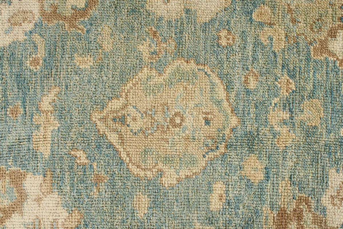 7x8 Blue and Ivory Turkish Oushak Rug