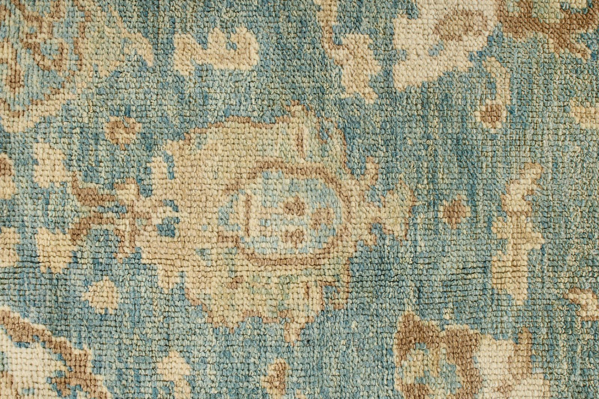 7x8 Blue and Ivory Turkish Oushak Rug