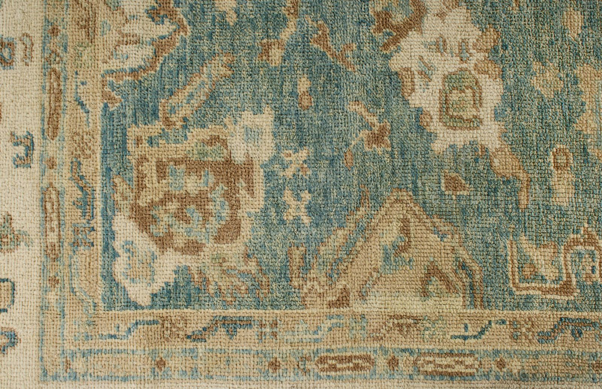 7x8 Blue and Ivory Turkish Oushak Rug