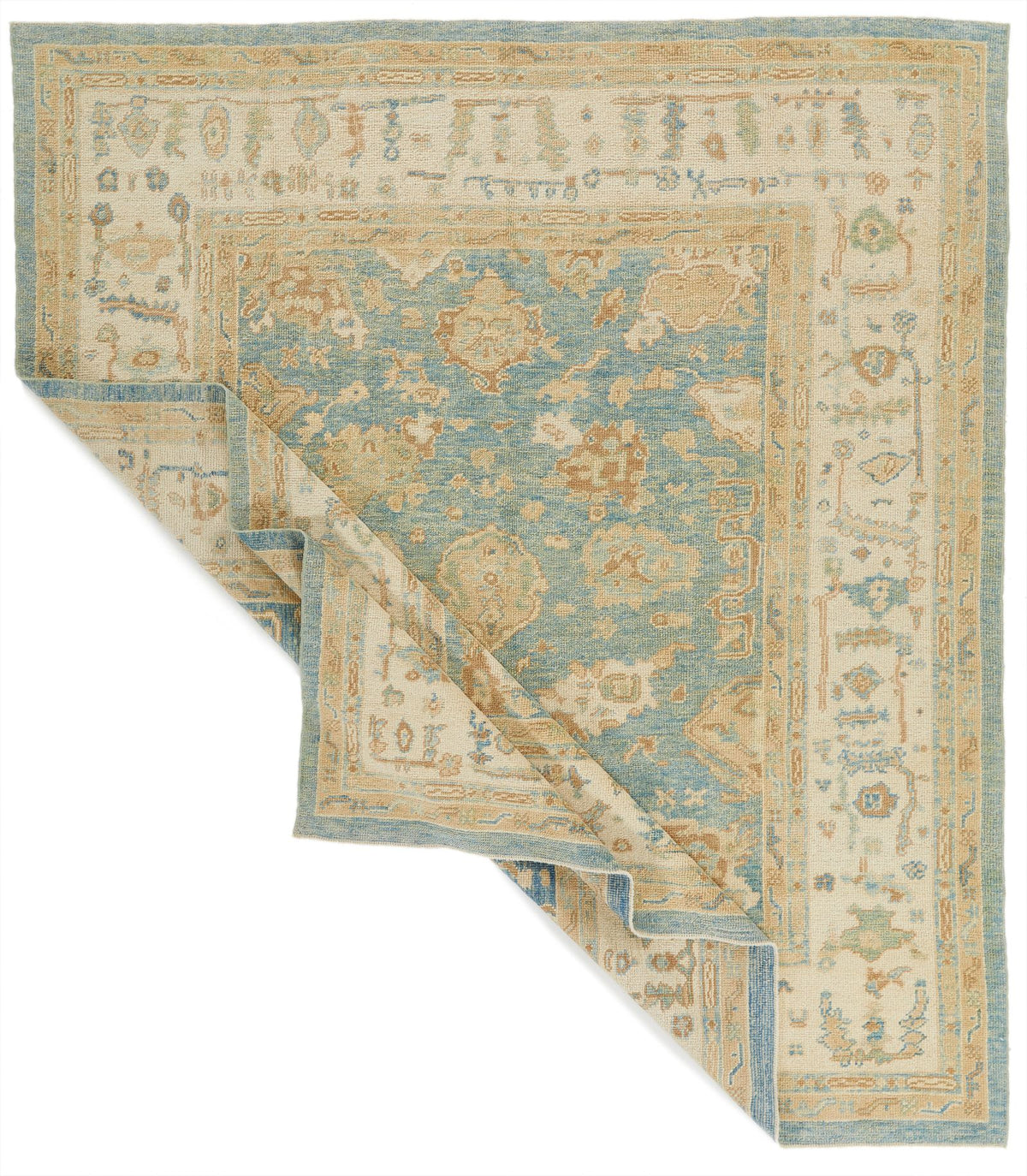 7x8 Blue and Ivory Turkish Oushak Rug