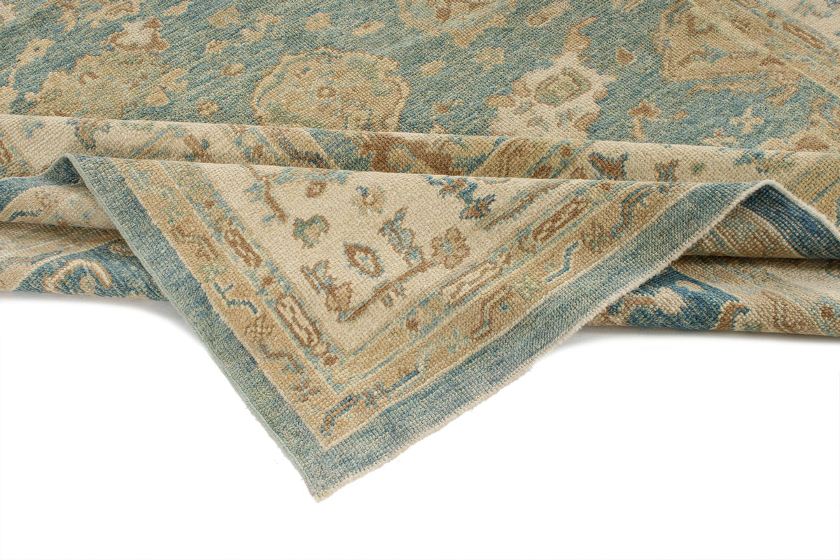 7x8 Blue and Ivory Turkish Oushak Rug