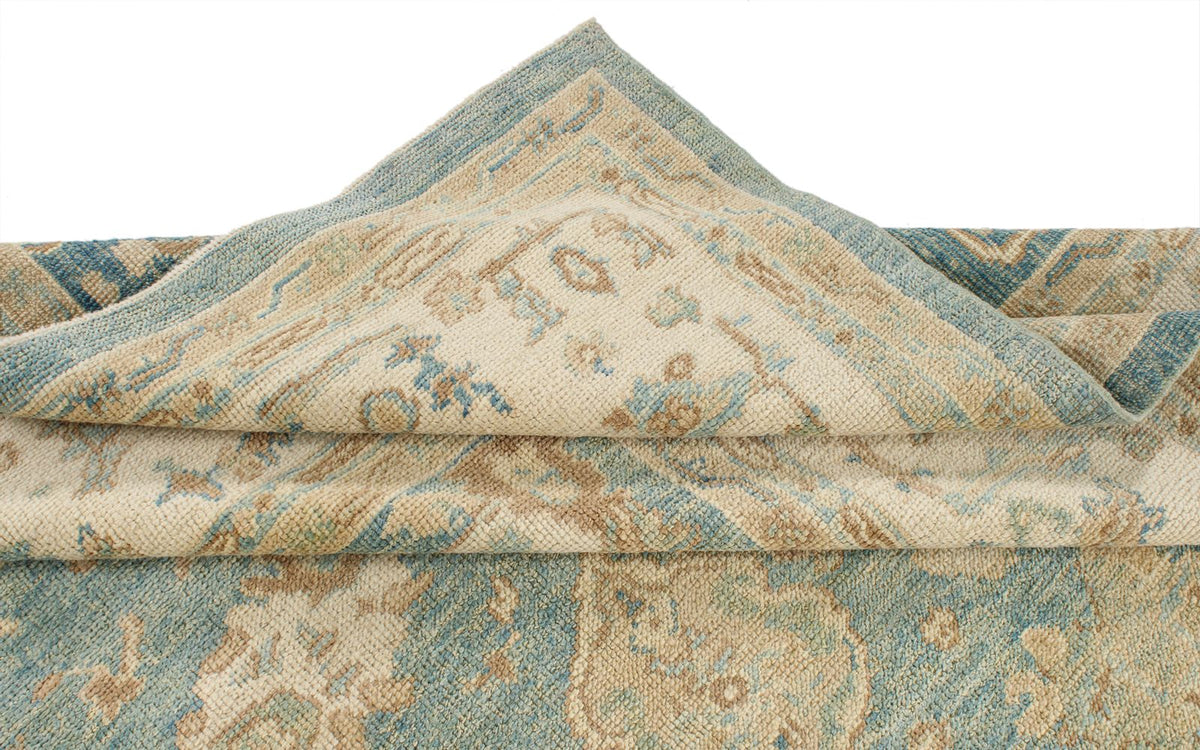 7x8 Blue and Ivory Turkish Oushak Rug