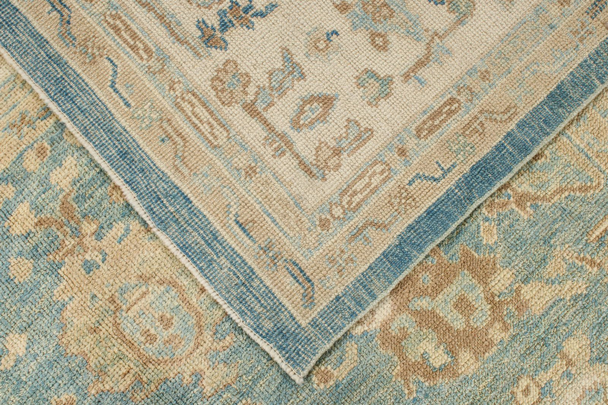7x8 Blue and Ivory Turkish Oushak Rug
