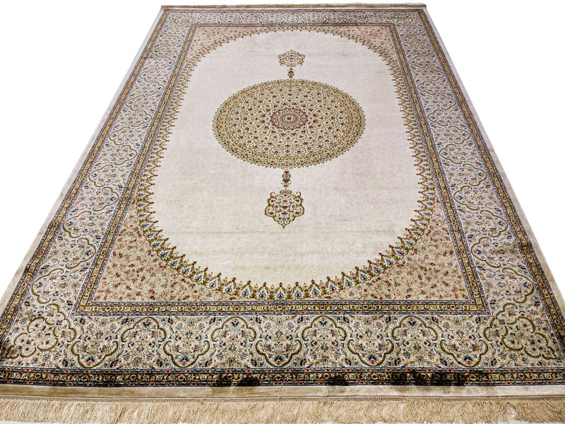 7x10 Beige and Ivory Turkish Antep Rug