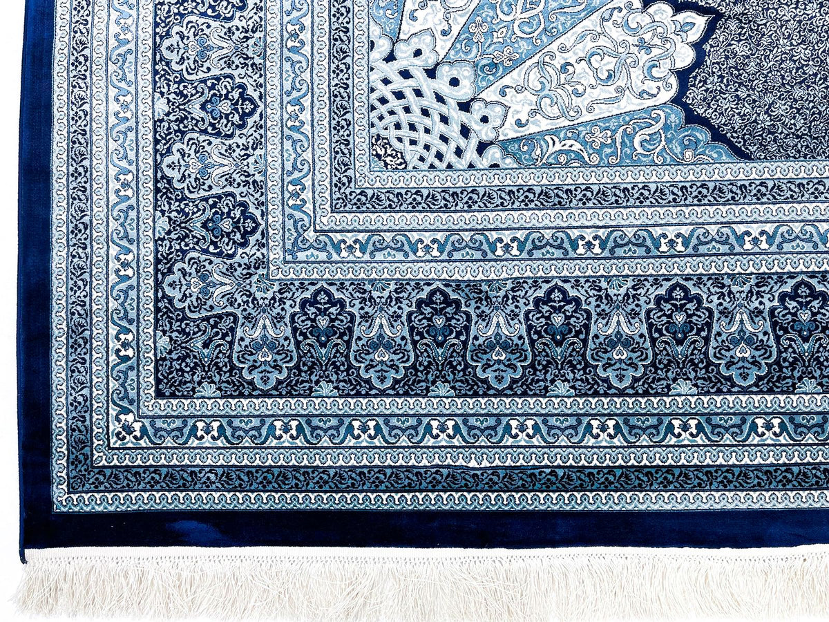 7x10 Navy and Ivory Turkish Antep Rug