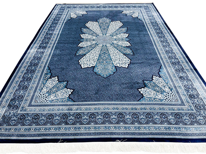 7x10 Navy and Ivory Turkish Antep Rug