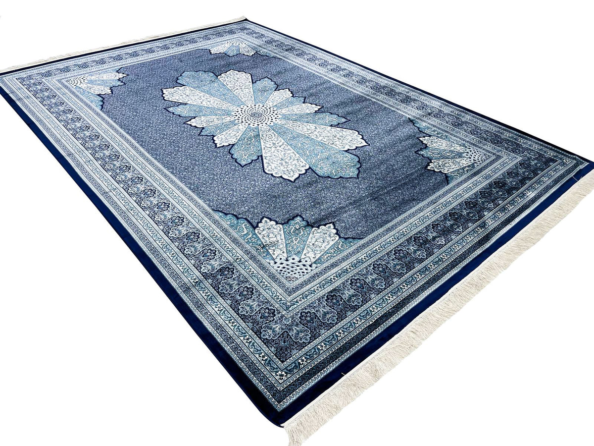 7x10 Navy and Ivory Turkish Antep Rug