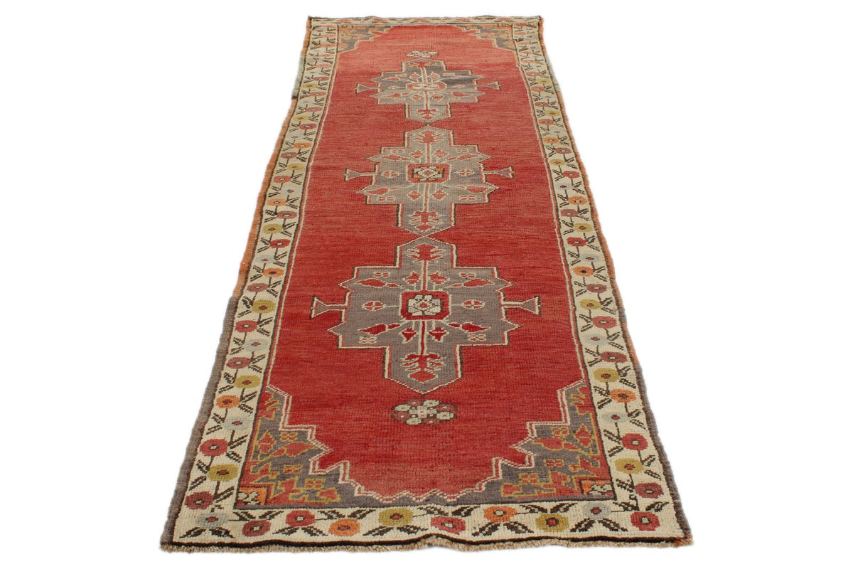 3x10 Red and Ivory Turkish Tribal Runner