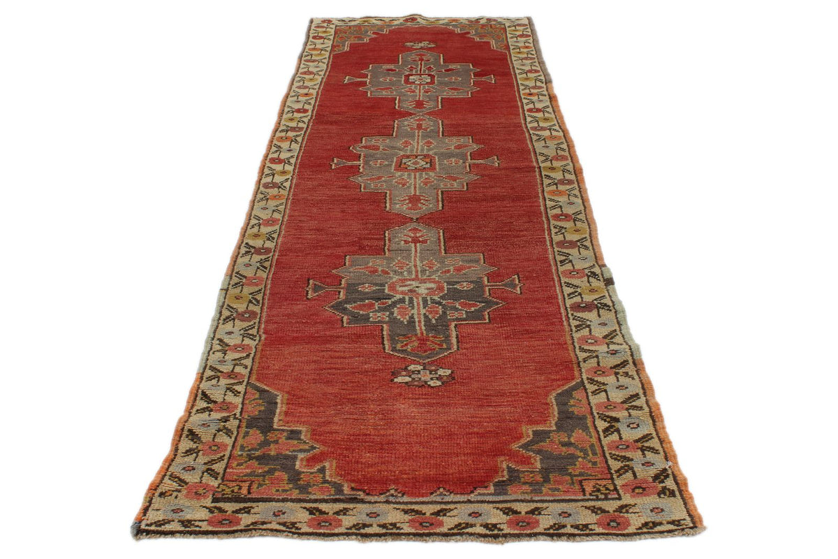 3x10 Red and Ivory Turkish Tribal Runner