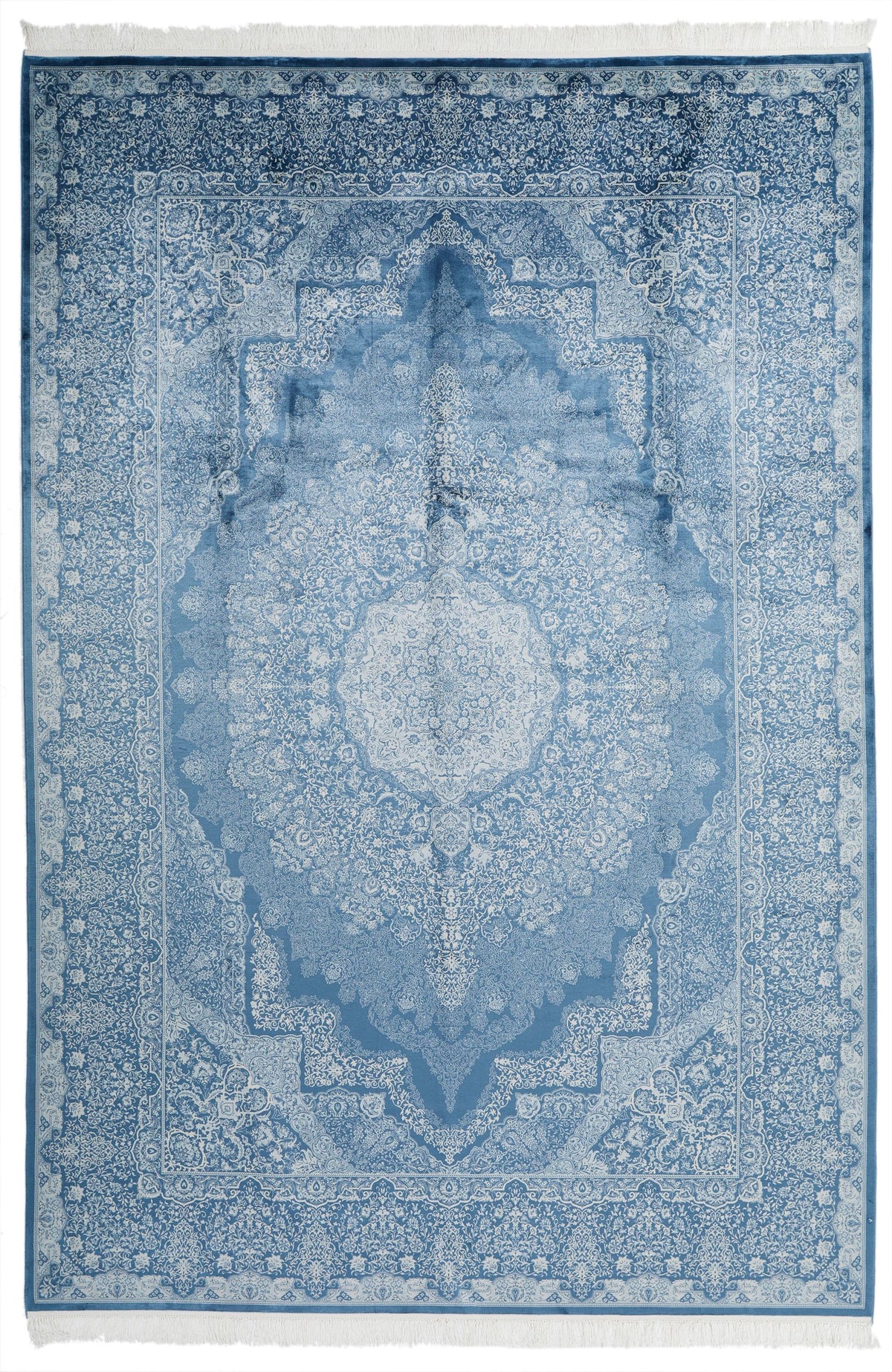 7x10 Blue and Ivory Turkish Antep Rug