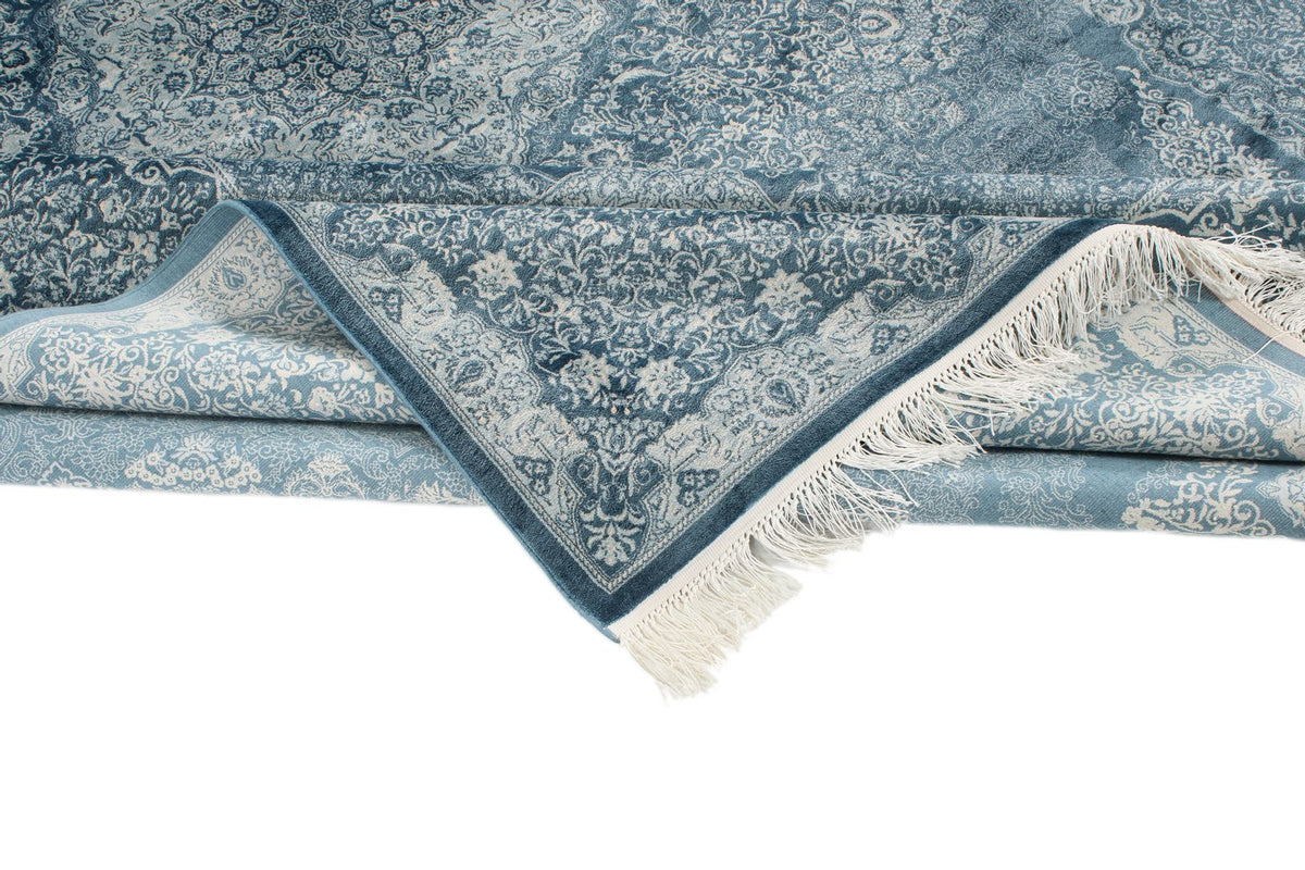 7x10 Blue and Ivory Turkish Antep Rug