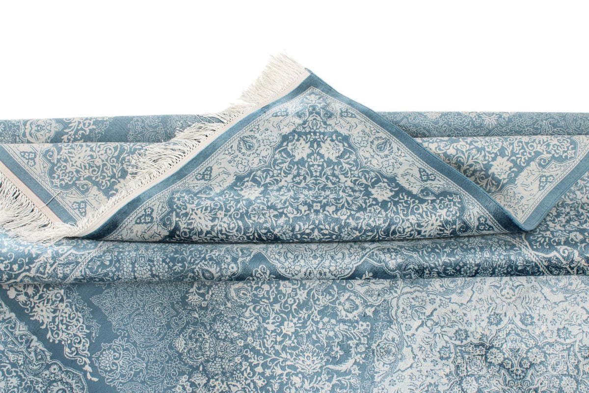 7x10 Blue and Ivory Turkish Antep Rug