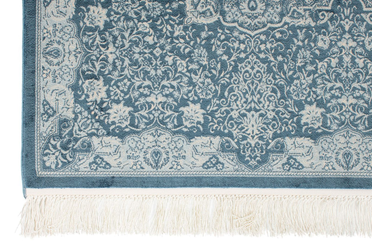 7x10 Blue and Ivory Turkish Antep Rug