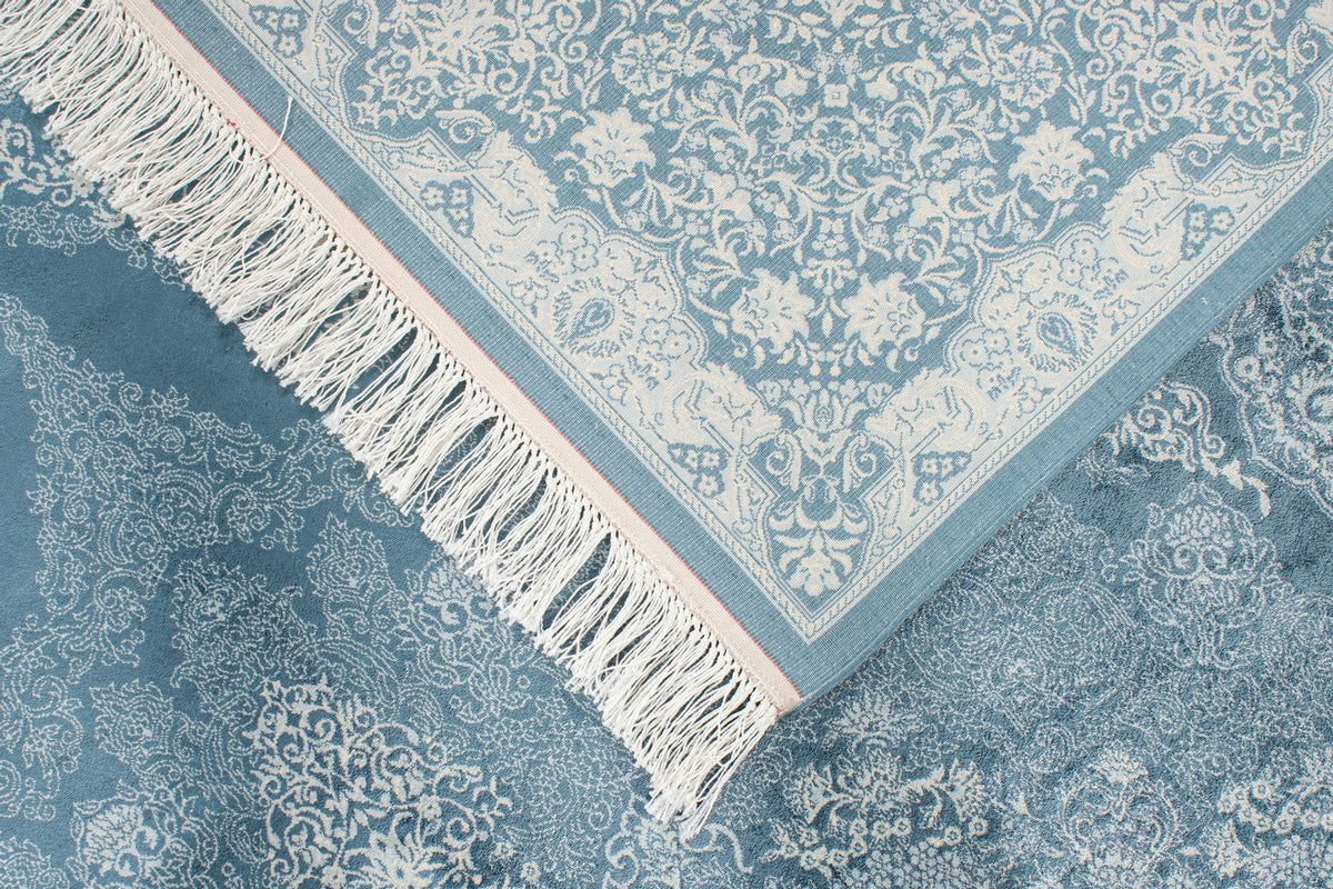 7x10 Blue and Ivory Turkish Antep Rug