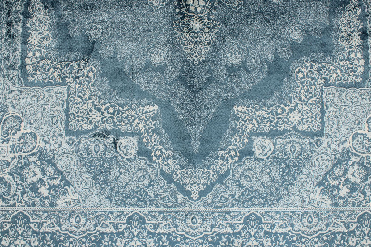 7x10 Blue and Ivory Turkish Antep Rug