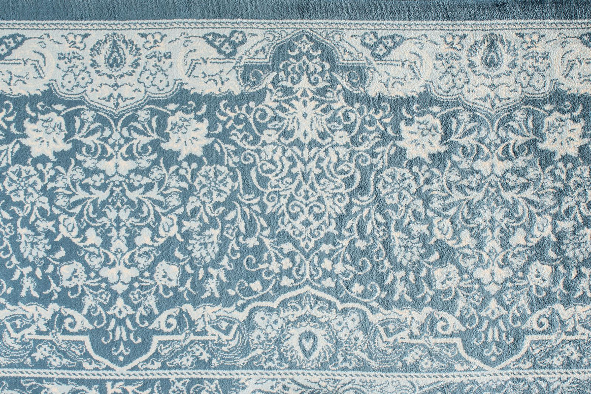 7x10 Blue and Ivory Turkish Antep Rug