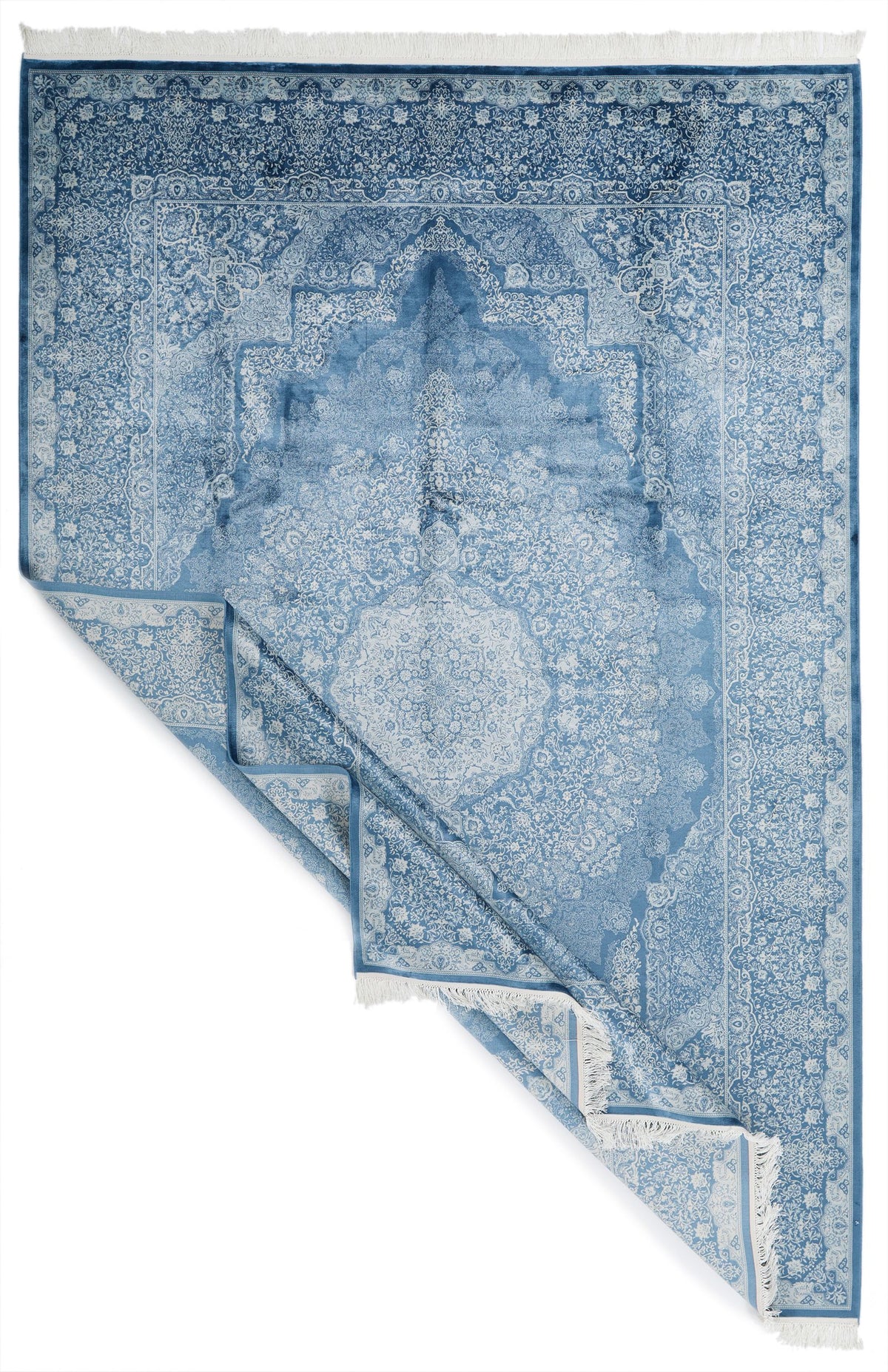 7x10 Blue and Ivory Turkish Antep Rug