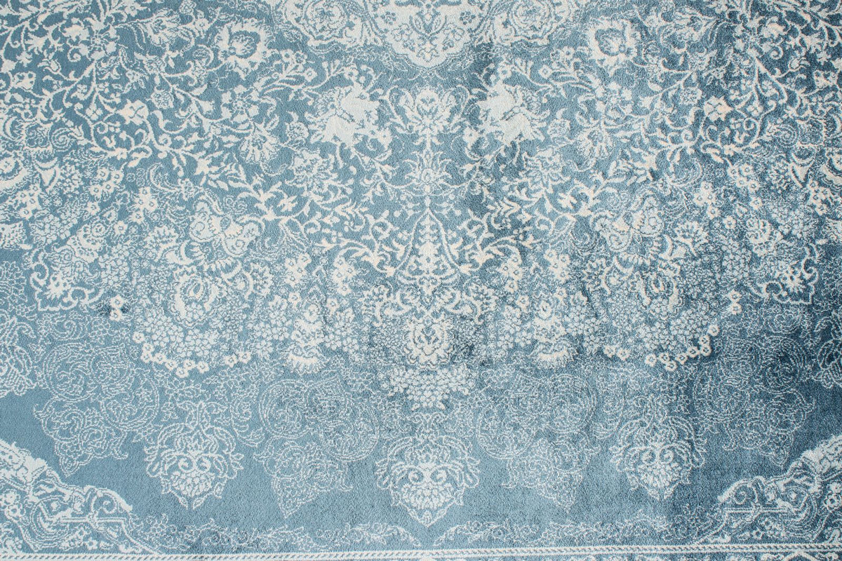 7x10 Blue and Ivory Turkish Antep Rug