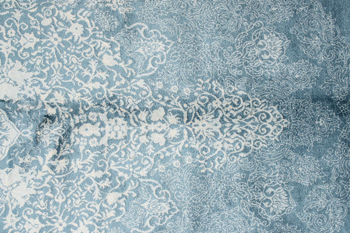 7x10 Blue and Ivory Turkish Antep Rug
