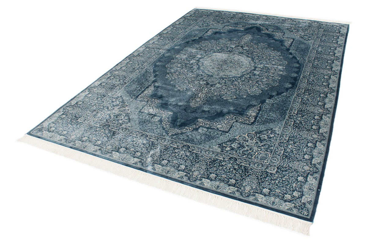 7x10 Blue and Ivory Turkish Antep Rug