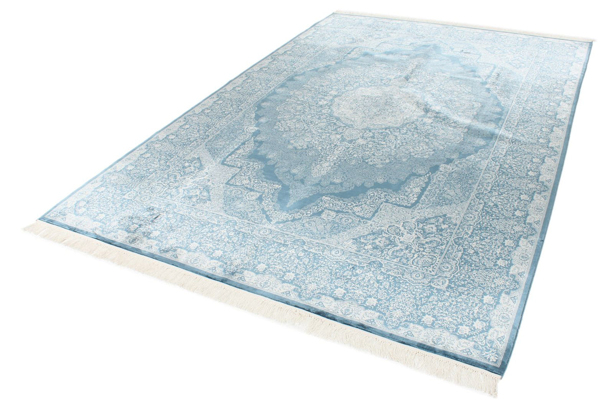 7x10 Blue and Ivory Turkish Antep Rug