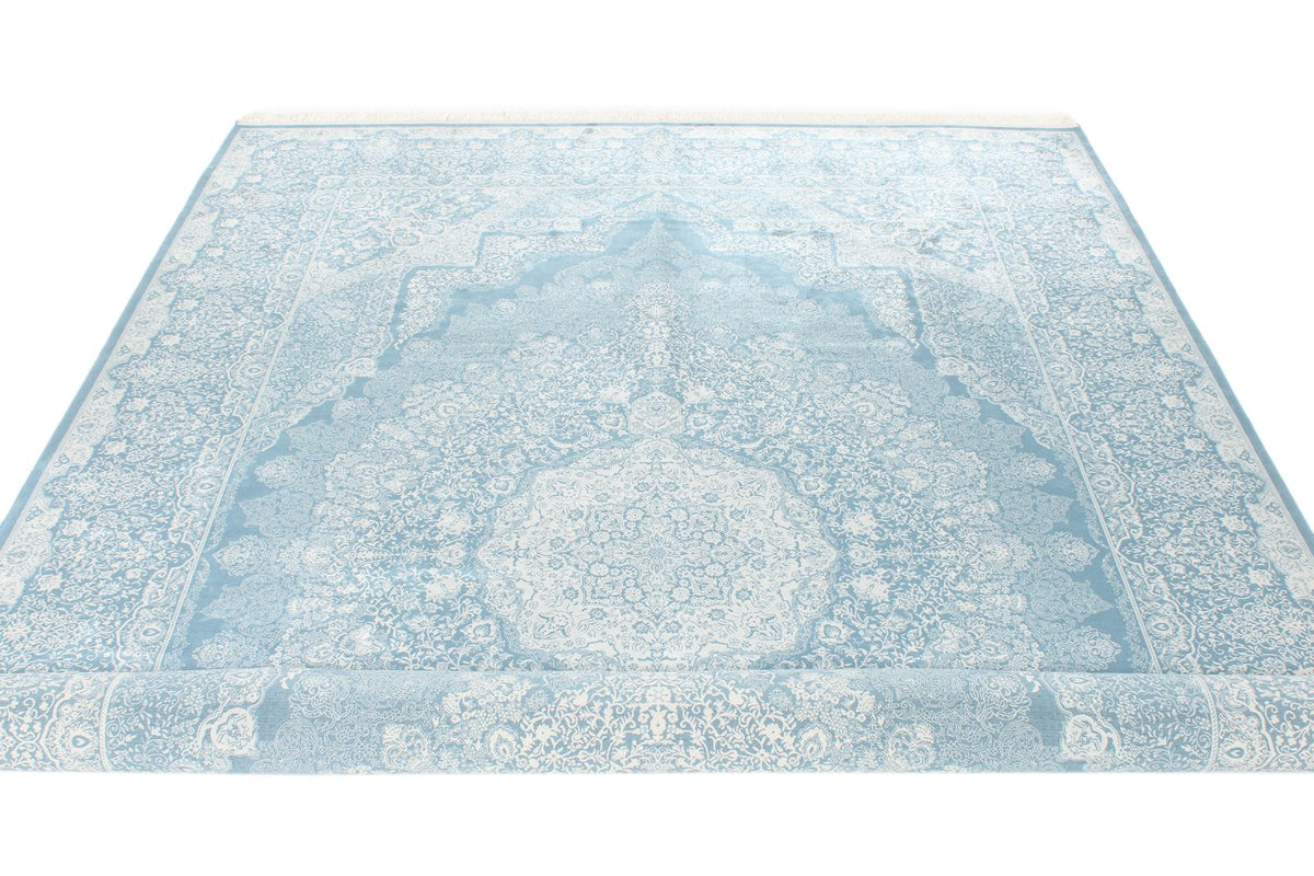 7x10 Blue and Ivory Turkish Antep Rug