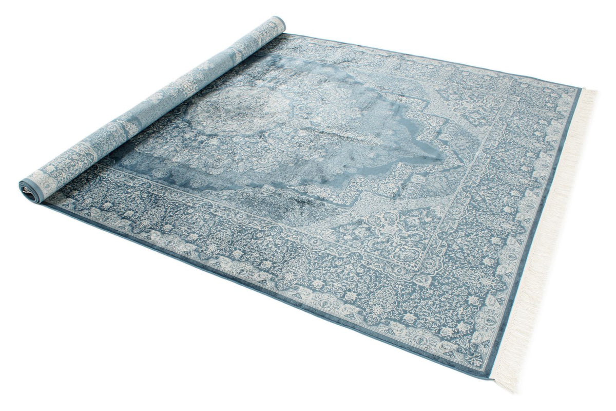 7x10 Blue and Ivory Turkish Antep Rug