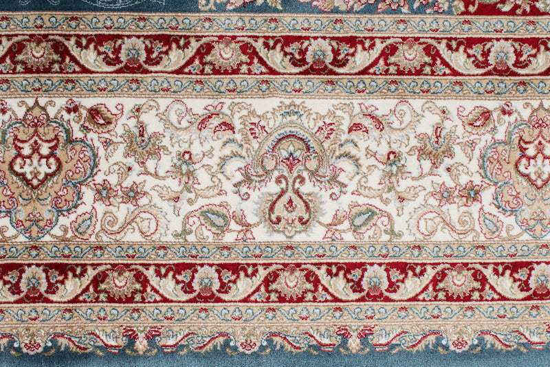 7x10 Blue and Ivory Turkish Antep Rug